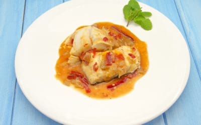 BAKED HALIBUT with ONIONS & TOMATO