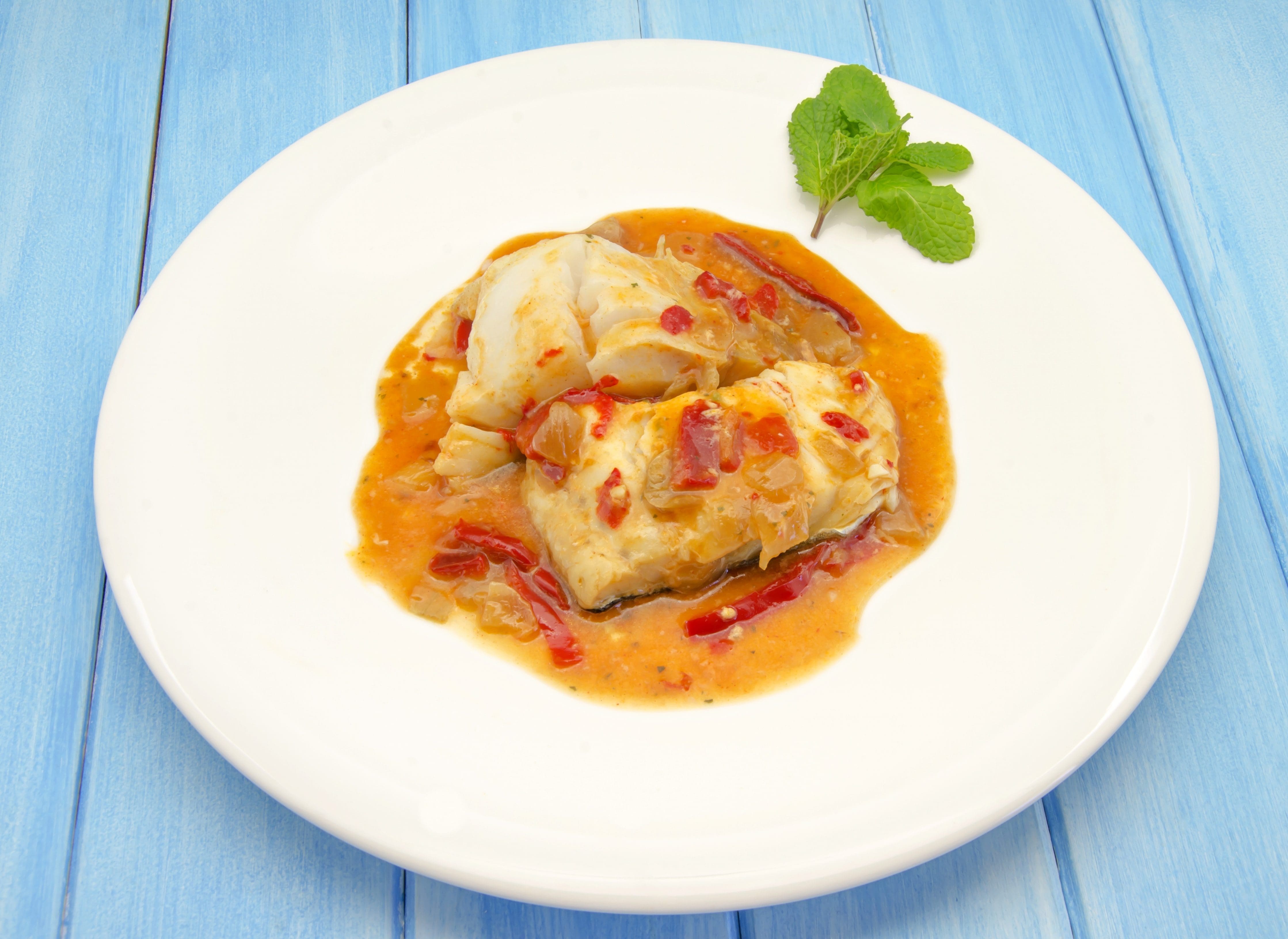 BAKED HALIBUT with ONIONS & TOMATO 