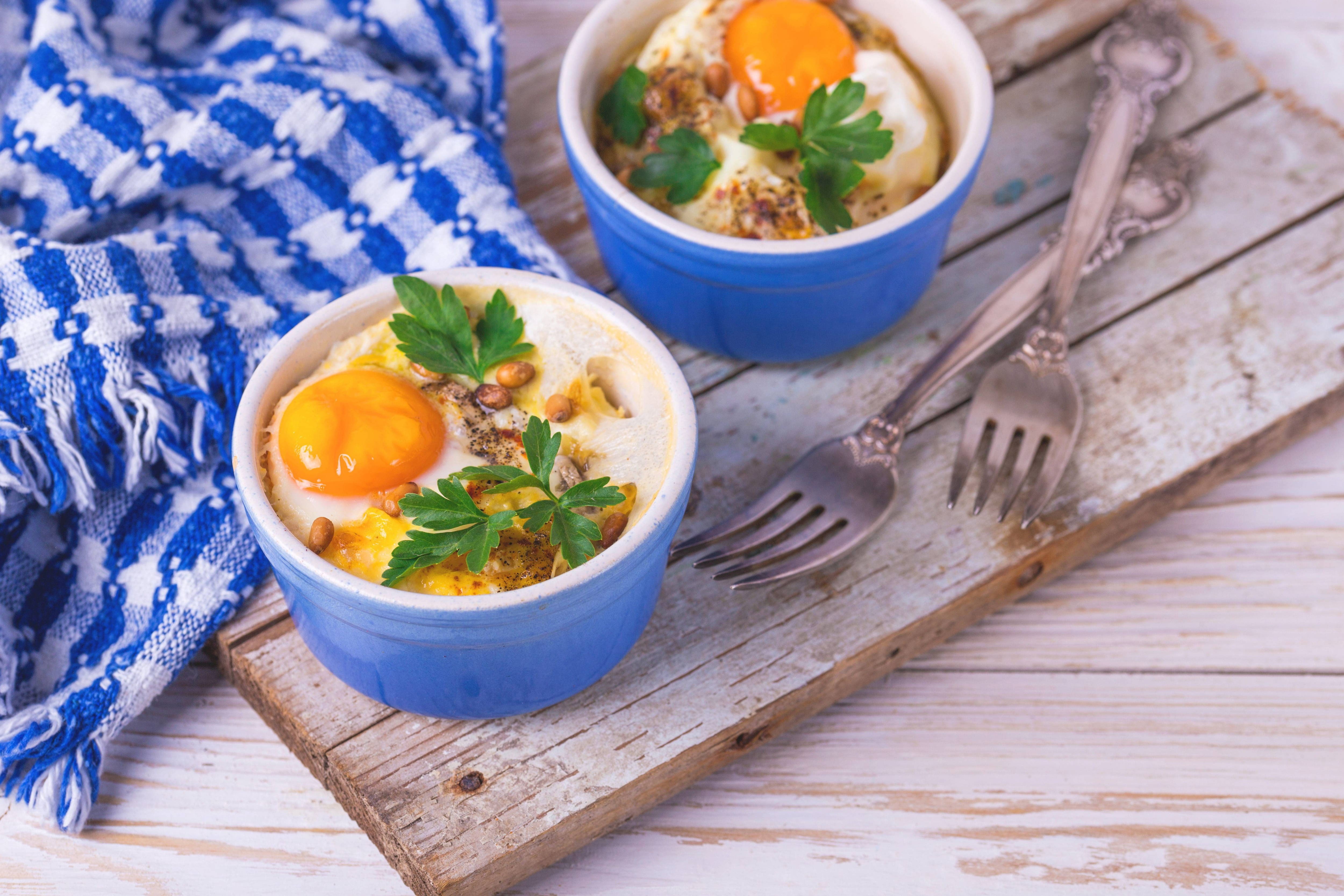 BAKED EGGS with SMOKED TROUT & SPINACH