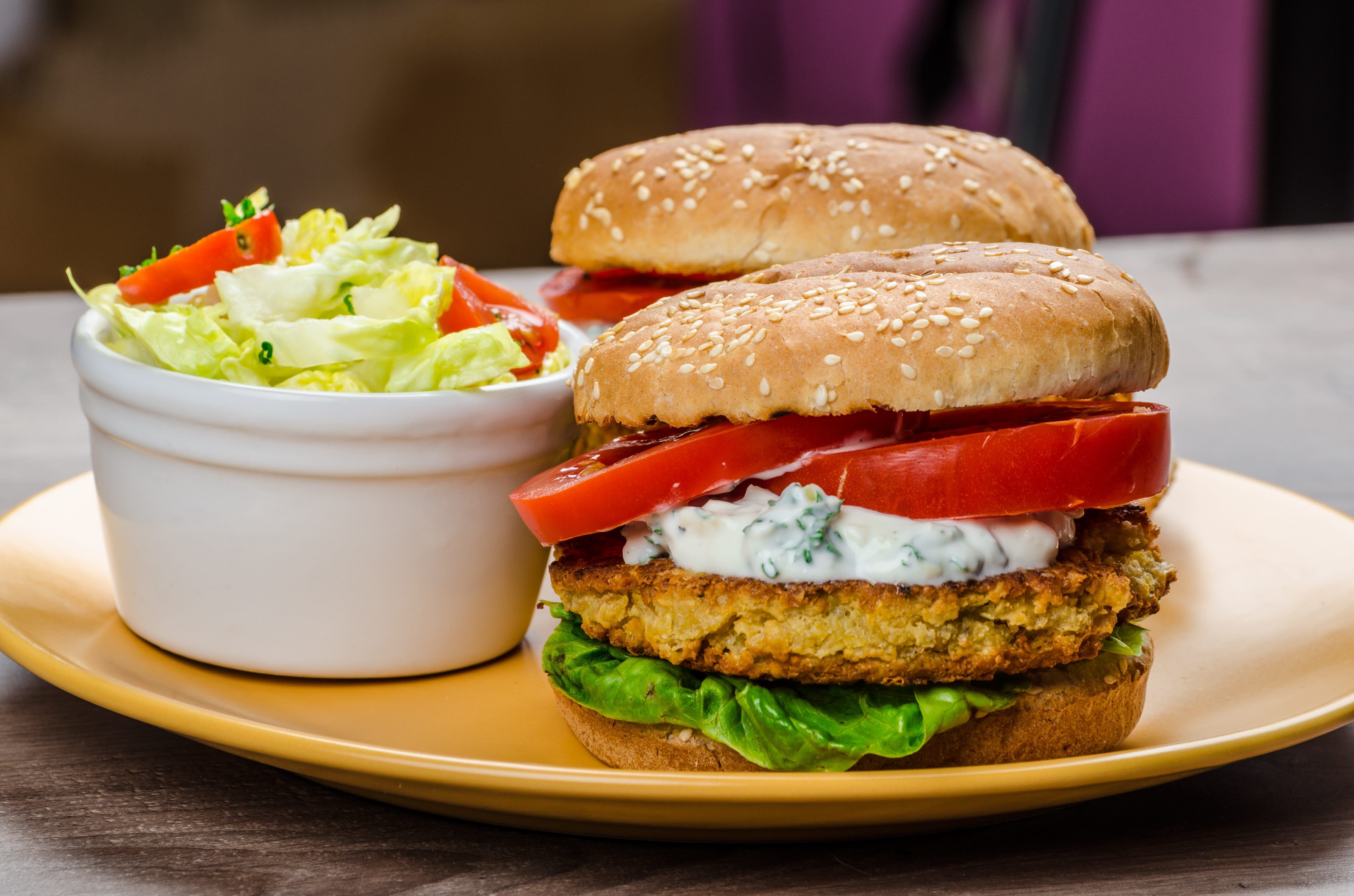 CHICKPEA BURGERS with CUMIN & MINT YOGHURT (V)